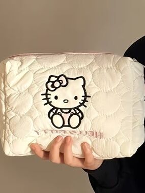 Hello Kitty Quilted Makeup Bag Large Soft Padded Cosmetic Pouch 8.6x6.7